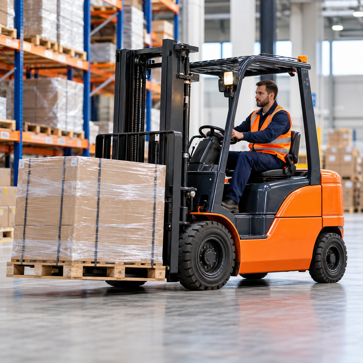 Cursist werkt veilig met een heftruck tijdens Code 95