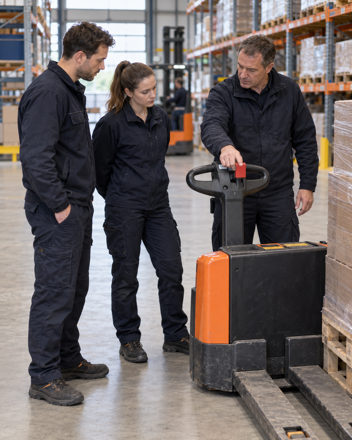 Reachtruck op een bedrijfslocatie tijdens een in-company training