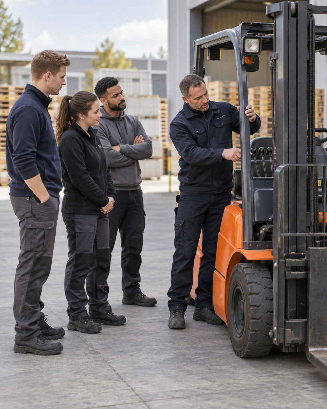 Heftruck in een magazijn tijdens een opleiding met open inschrijving