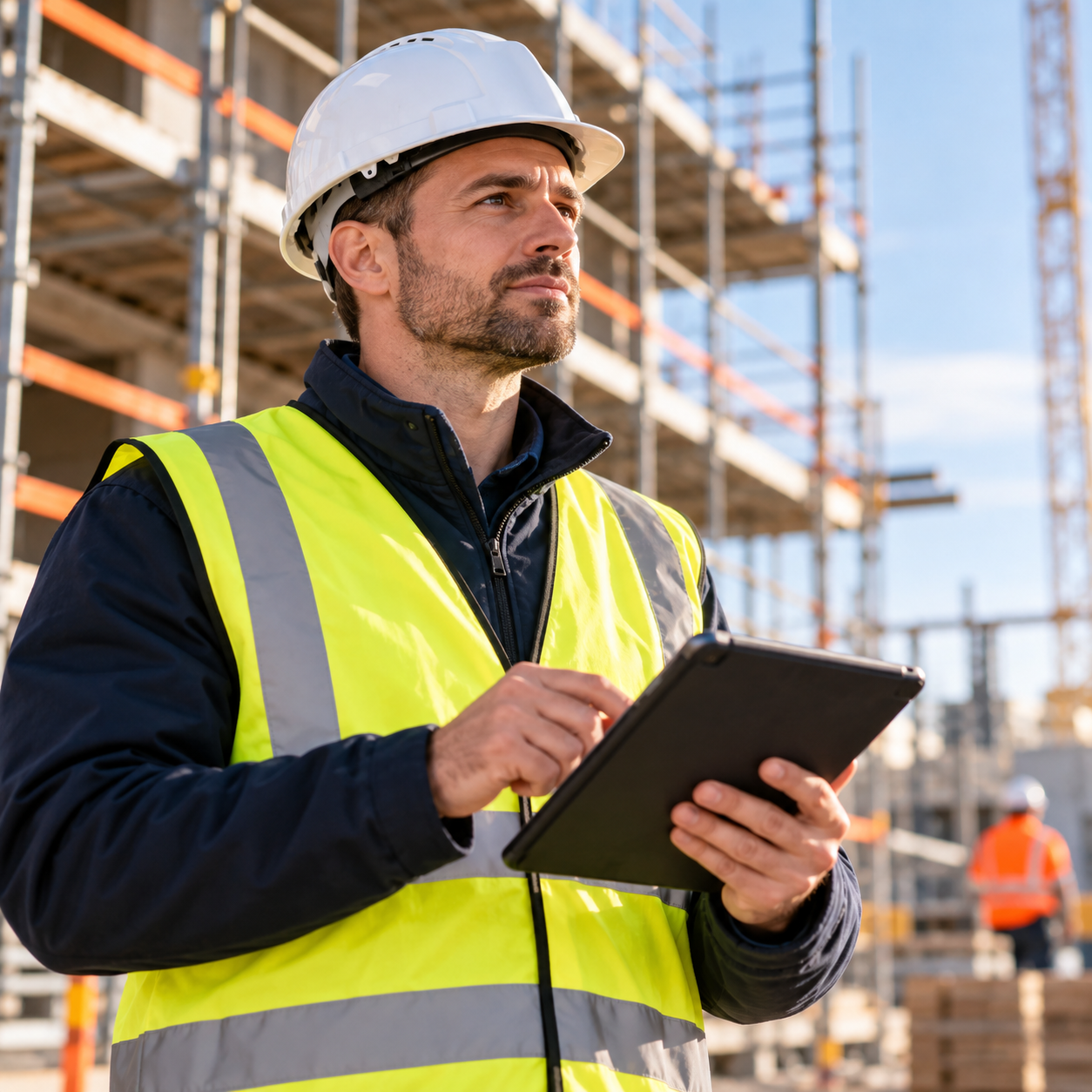 Medewerker op een bouwplaats tijdens de VCA Code 95-cursus
