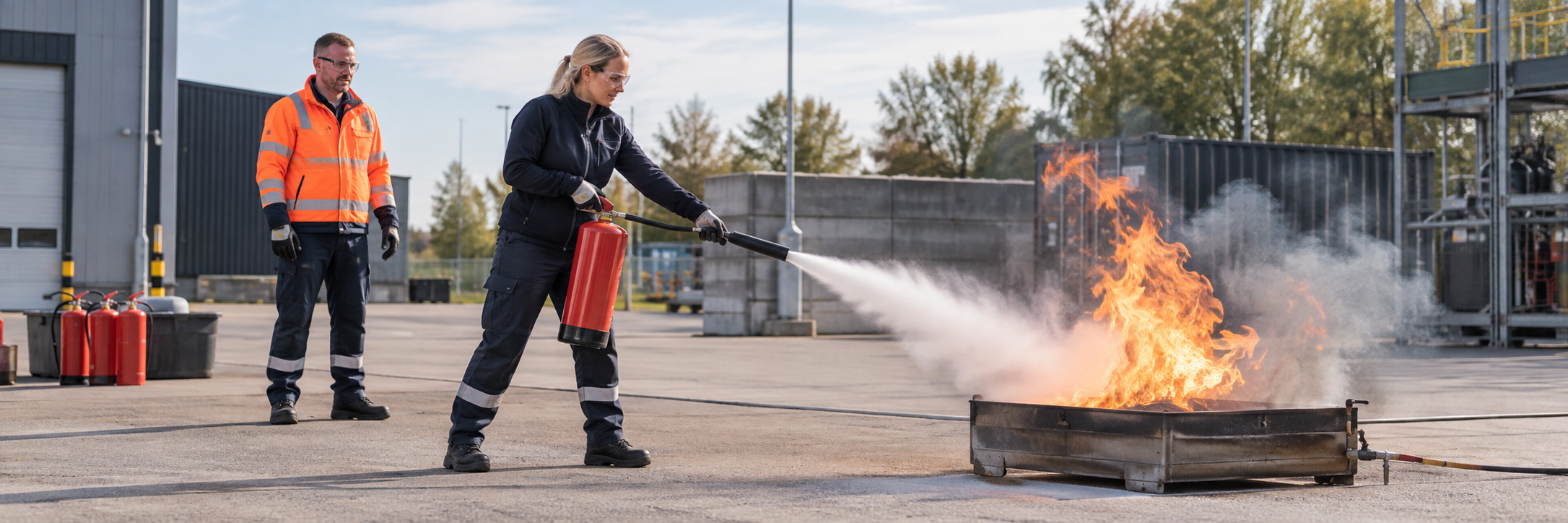 Veiligheidsopleidingen: cursist oefent brandblussen tijdens BHV