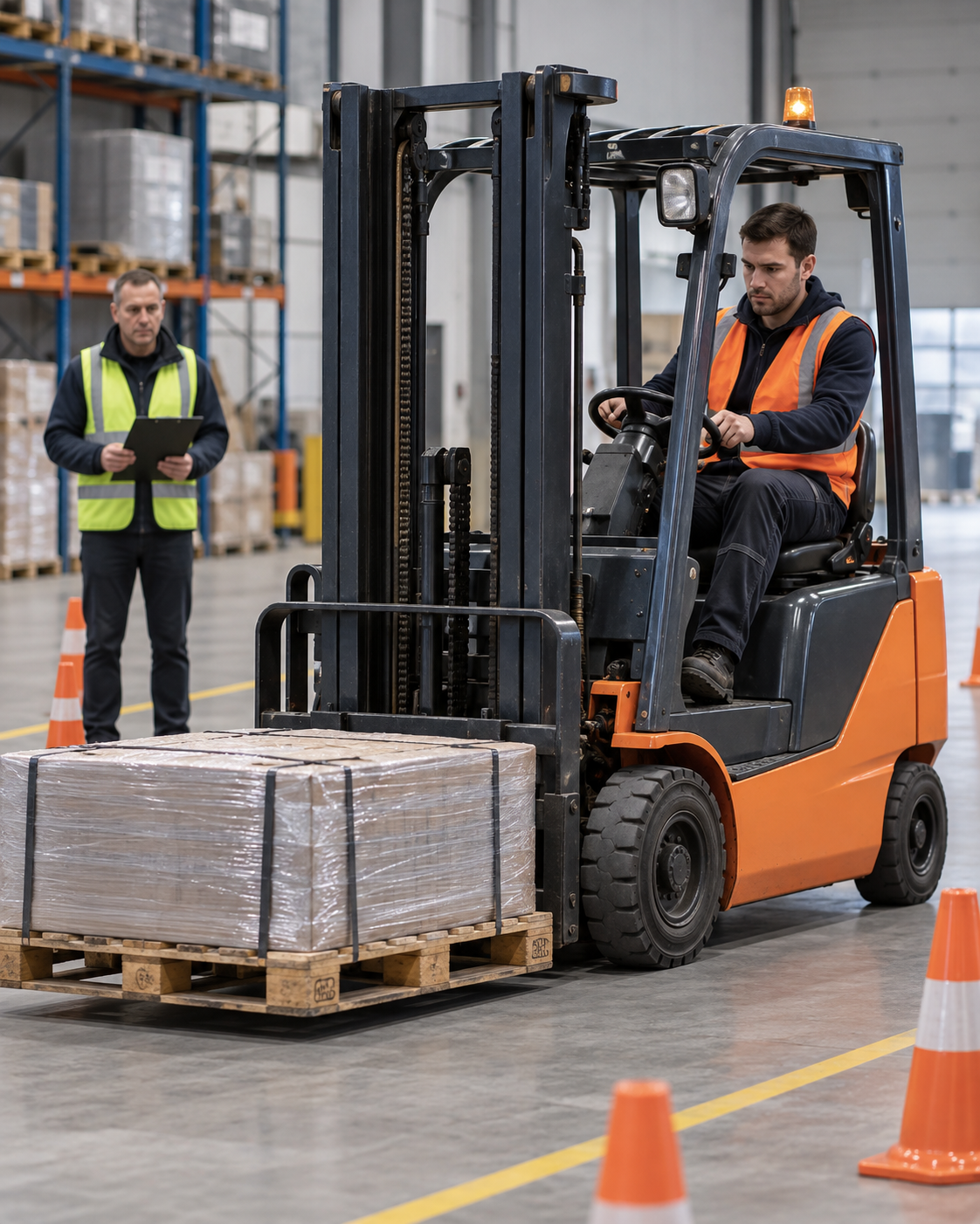 Deelnemers krijgen praktijkuitleg tijdens een heftruck workshop