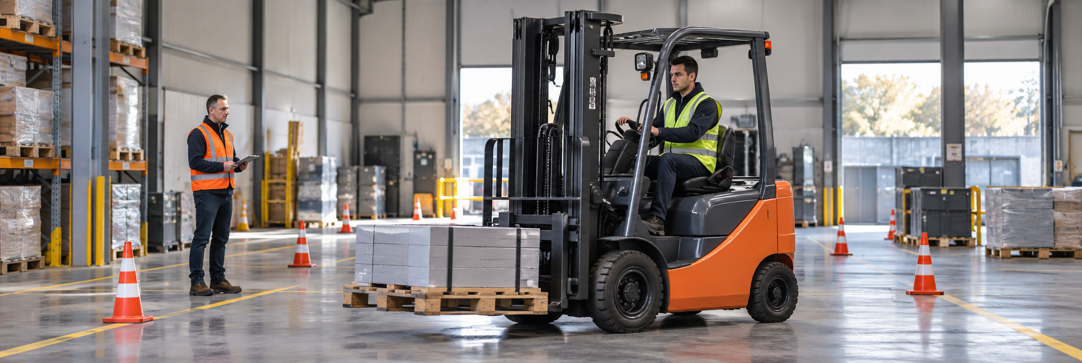 Veiligheidsopleidingen: cursist oefent rijden met een heftruck